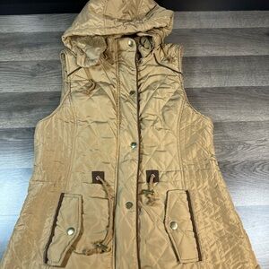 Love Tree Quilted Beige Hooded Vest